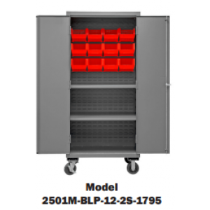 16 Gauge Mobile Cabinet with Bins & 2 Shelves (Shelf capacity 500 Lbs.)