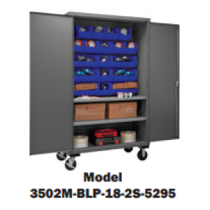 14 Gauge Mobile Cabinet with Bins & 2 Shelves (Shelf capacity 700 Lbs.)